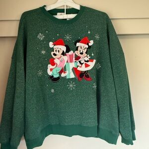 Disney Green Christmas Sweater with Mickey and Minnie